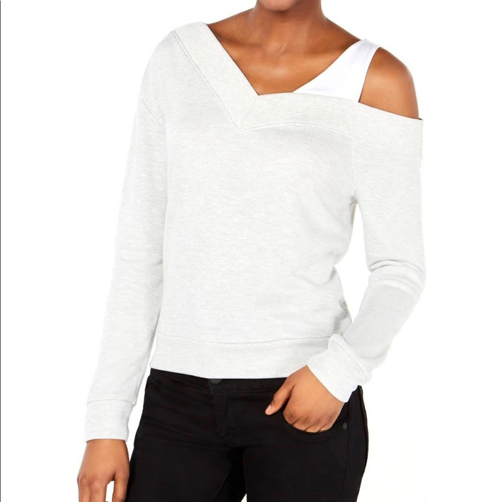 Bar III Asymmetrical Off Shoulder Grey Top Sz XS